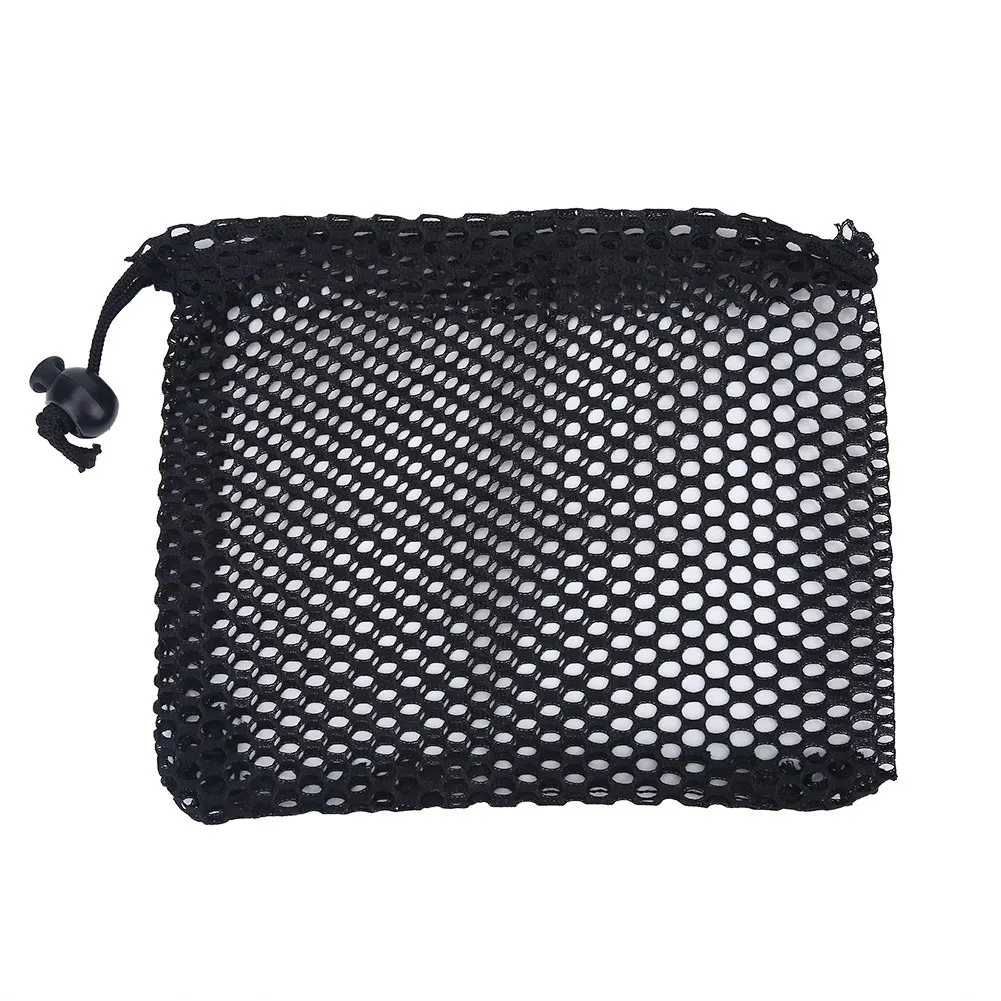 Black Nylon Mesh Drawstring Pouch Golf Balls Holder Storage Bag (S)
