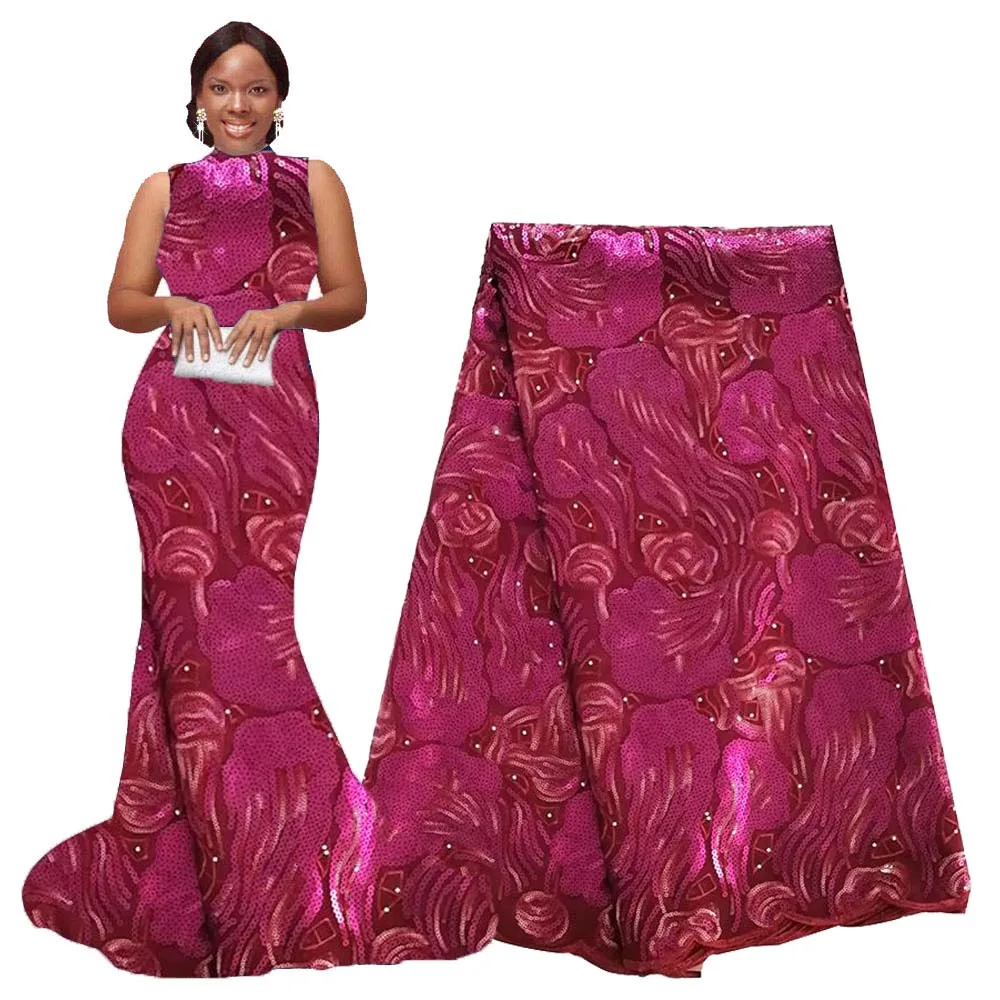 Magenta кружевная ткань высокого качества для невесты Тюль с блестками вышивка в