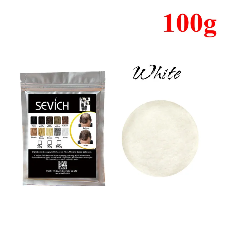 White-100g Кератиновые волокна против потери волос от Sevich, 100 г, 10 цветов, волокна для волос, волокна для роста волос, восстановление волос, консилер, спрей, продукт для ухода за волосами, 50 г - Color: White-100g