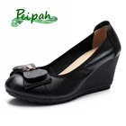 PEIPAHженские туфли из натуральной кожи на плоской платформе демисезонные туфли на танкетке Женские однотонные туфли на высоком каблуке Zapatos Mujer