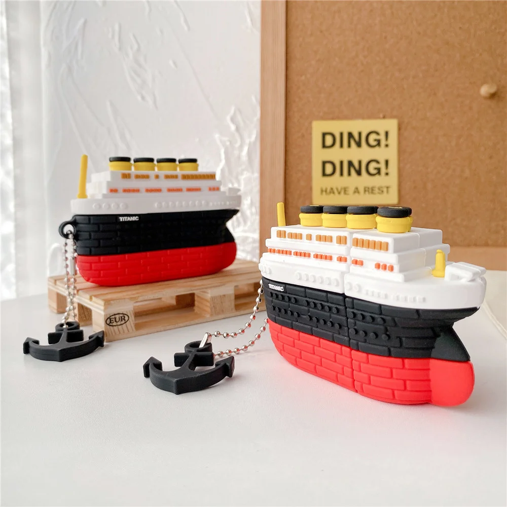 

Retro Titanic Cruise ship Anchor Model Earphone Case for Airpods 1 2 pro Silicone Boat headphone Protective Cover Accessories
