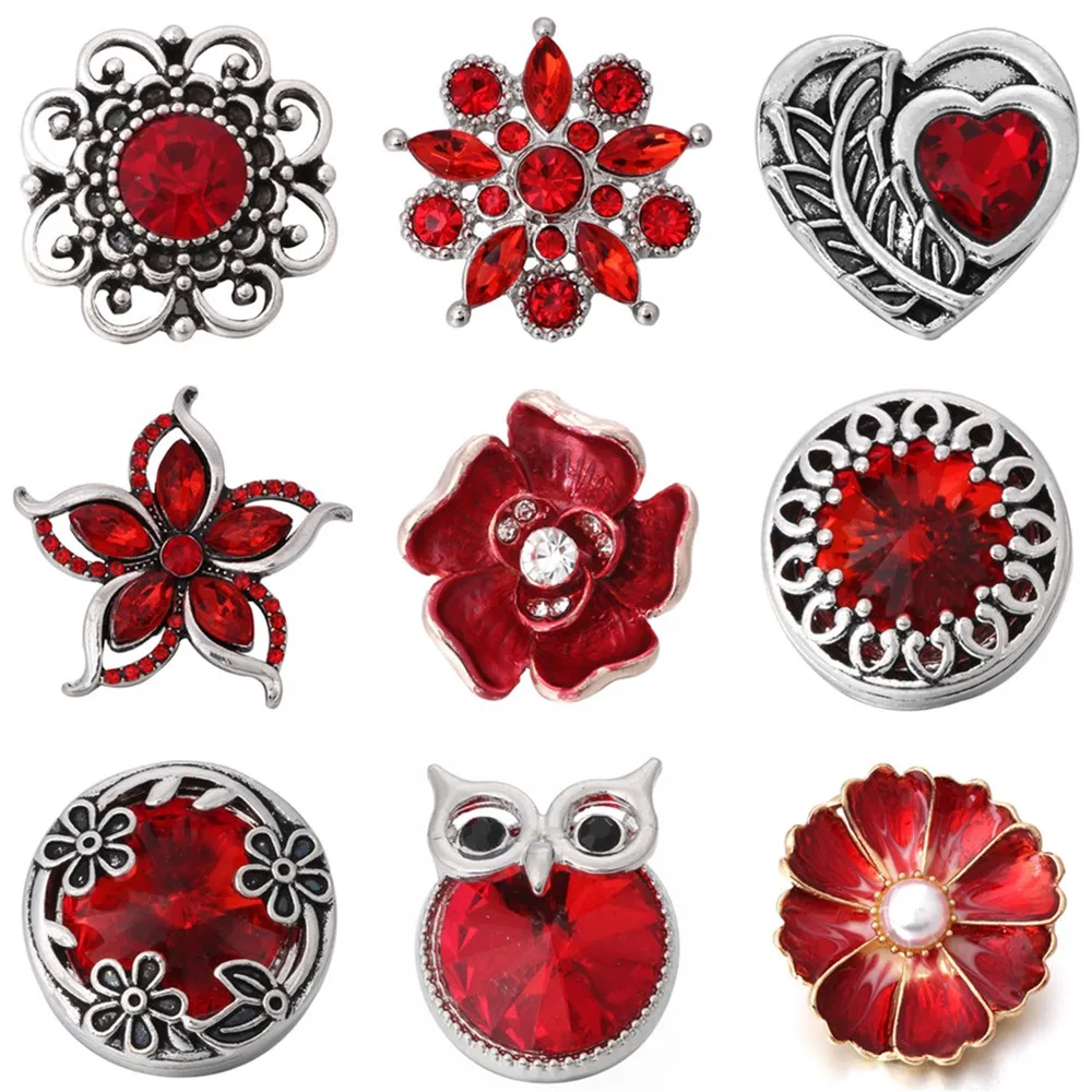 10 шт./лот Красные кристаллы цветы Сова кнопки аксессуары Подходит для 18 мм DIY