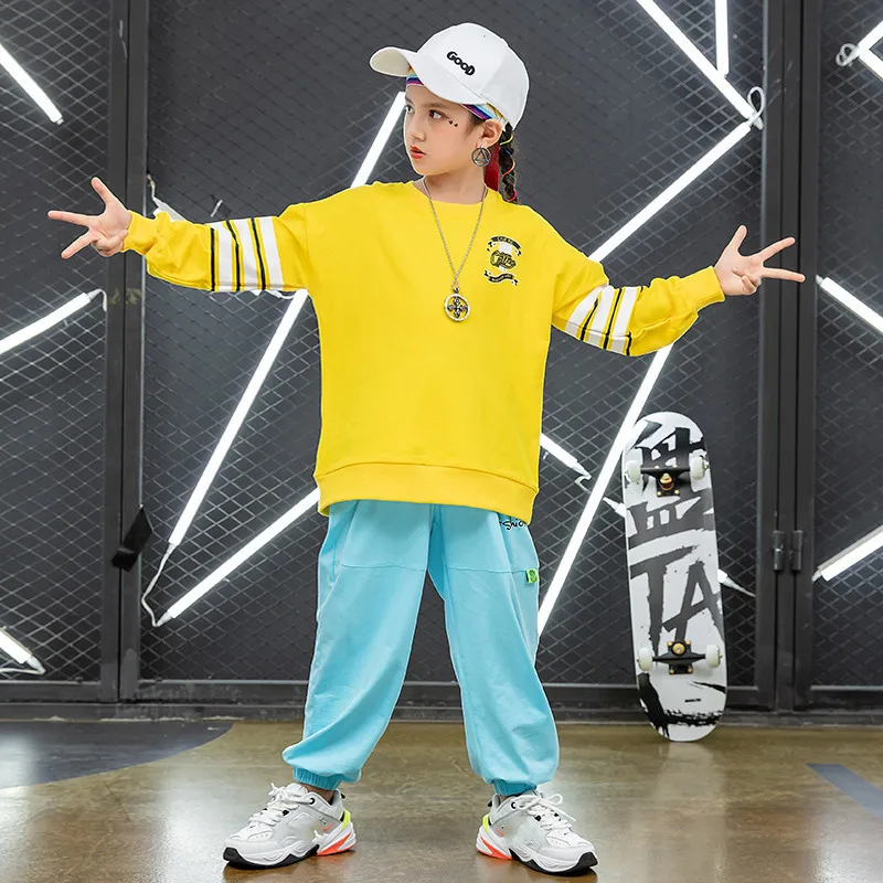 

Детская одежда для бальных танцев в стиле хип-хоп, свитшот, свободные штаны для бега для девочек и мальчиков, костюм для джазовых танцев, оде...