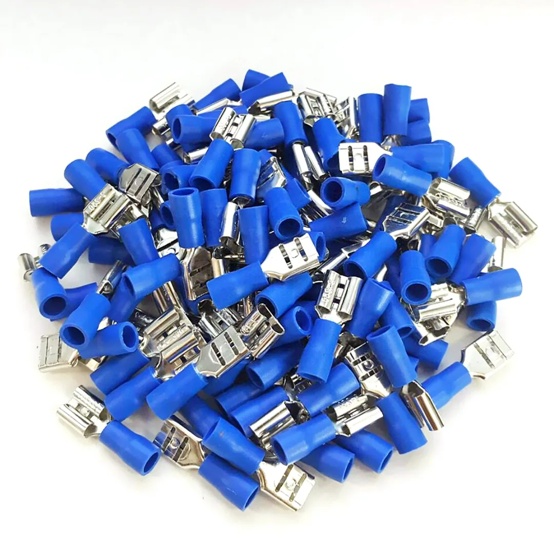 

100 Pcs Blue Quick Disconnect Connector Semi-Insulated Spade Type Blue FDD2-250 16-14 Gauge AWG Vinyl Female Wire Terminal