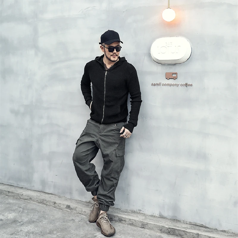 Текстурный кардиган на молнии черный мужской с капюшоном мужская шапка свитер