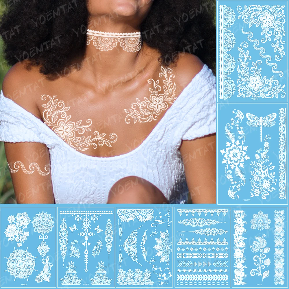 

Sexy Lace White Bride Henna Temporary Tattoo Sticker Women Hand Jewelry Tatoo Paste Waterproof Fake Body Art Tatto Stickers