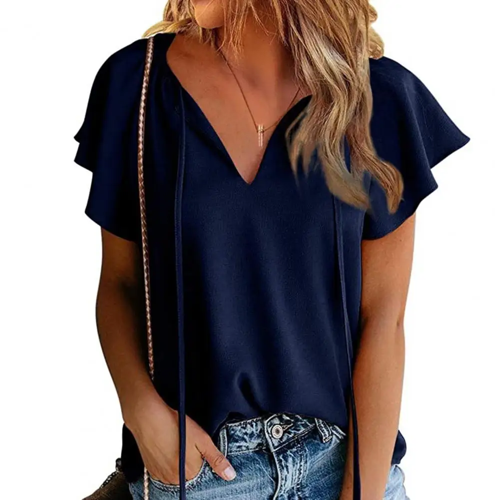 

80% Dropshipping!!Summer women floral print V-neck ruffled short-sleeved tie T-shirt fashion street style