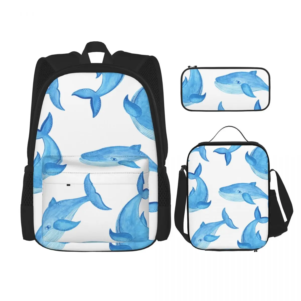 

3PCS School Backpack Set Blue Whale Cartoon Style Bag Casual Student Backpacks School Bags for Teenagers Boys Girls