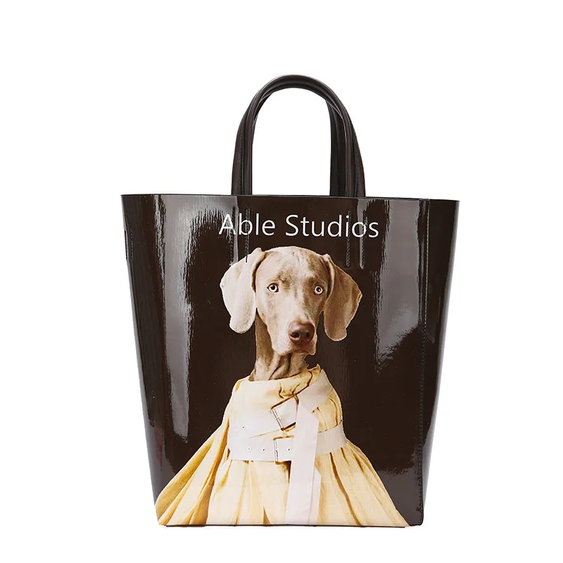 

Large Capacity Tote Shoulder Bag Laptop Designer Vintage Women Shopper Bag Cartoon Printing Dog Long Strap Big Female Handbag