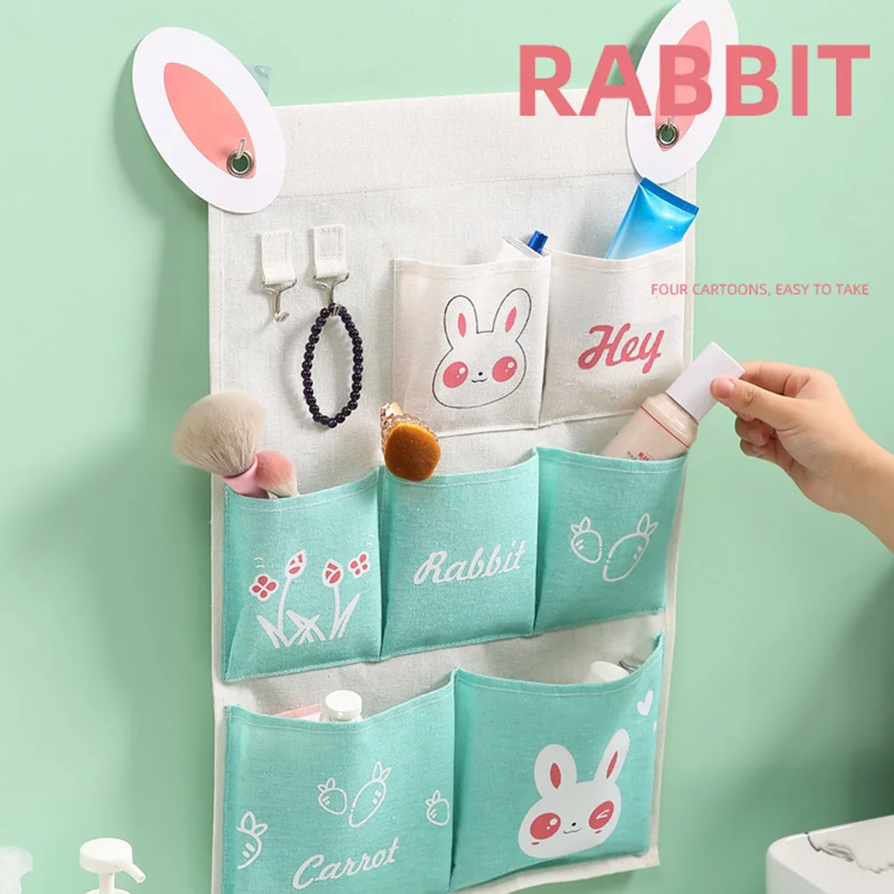 

Door Hanging Cartoon Storage Bag Cotton Blend Wall Mounted 3/7 Large-Opening Pocket Organizers Home Storage Bag With 2 Hooks
