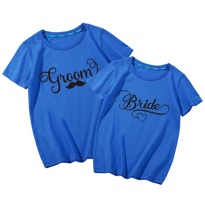 royal blue Groom Хлопок Жених и невеста с принтом в виде букв для Для женщин Для мужчин Повседневное смешные футболки Свадебная вечеринка верхний тройник битник Прямая поставка - Цвет: royal blue Groom