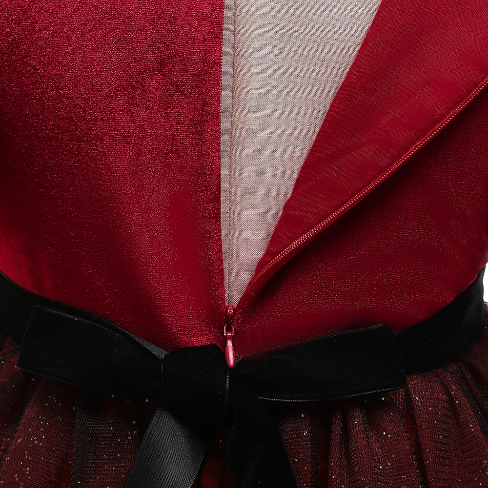 

New Year Girls Wedding Red Dress Cute Beading Christmas Dress Ruffle Kids Girl Dresses Sequin Velvet Birthday Party Dress