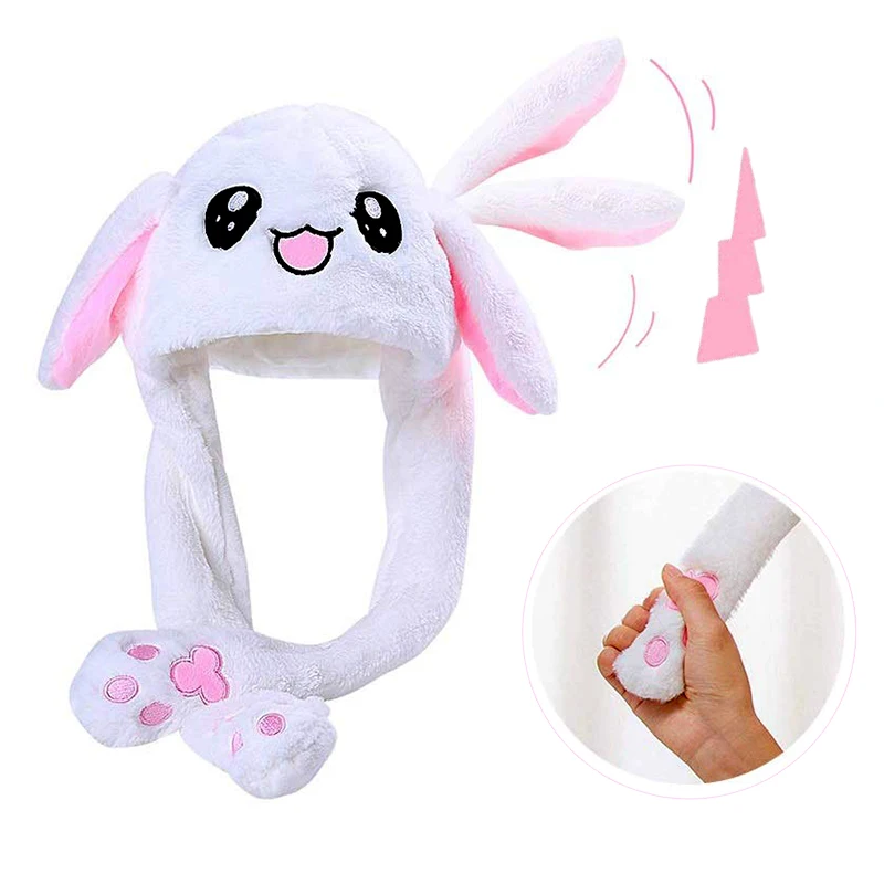 Girls Animals Ear Moving Jumping Hats Children Women Warm Plush Rabbit Winter Caps Kids Cute Bunny Fuzzy Pinch Airbag Funny | Детская