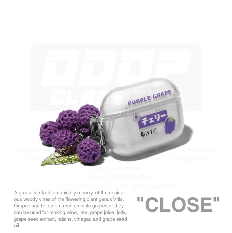 

Soft Protective Clear TPU Case For Airpods 1/2 pro Grape foodie cute fun gadget with keychain carabiner hook accessories