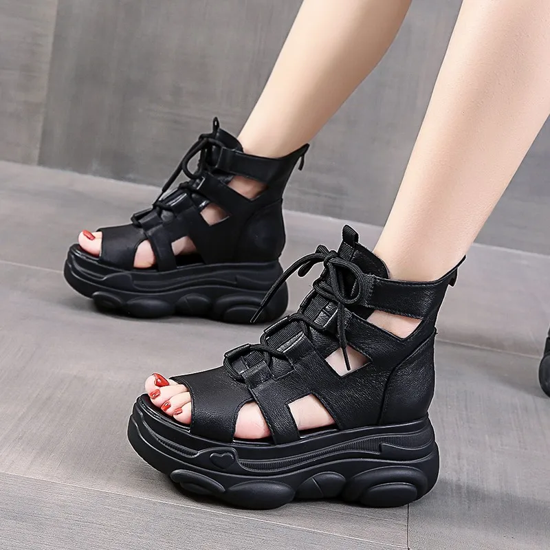 

Fish Mouth Platform Sandals New Summer Fashion Comfortable Casual Black Sports Trifle High Top Roman Sandals X775