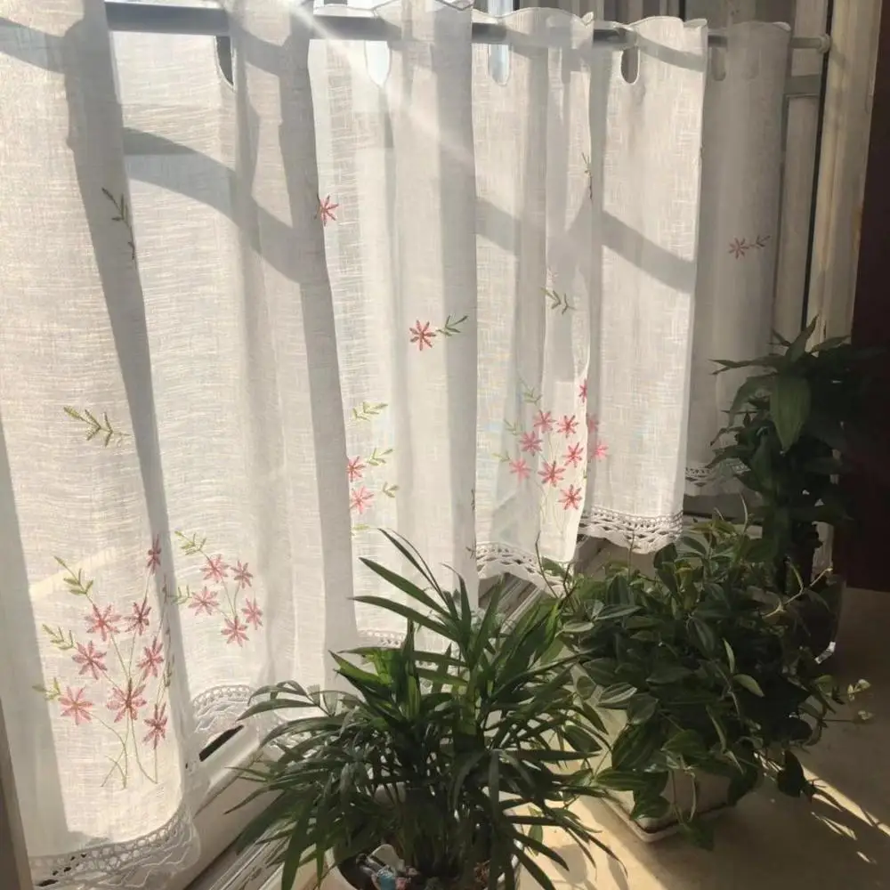 Крест льняная Пряжа розовый вышитый букет кружева короткие занавески для дома Многофункциональные Декоративные занавески кофейного цвета 45*155 см