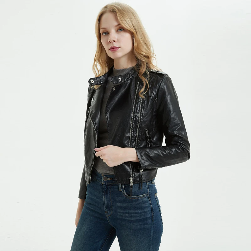 2020 Весенняя женская куртка veste femme желтая черная кожаная Модные повседневные