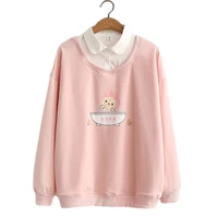 japanese kawaii cat printing hoodies women pink vintage aesthetic cute graphic sweatshirt autumn teen girls long sleeve pullover