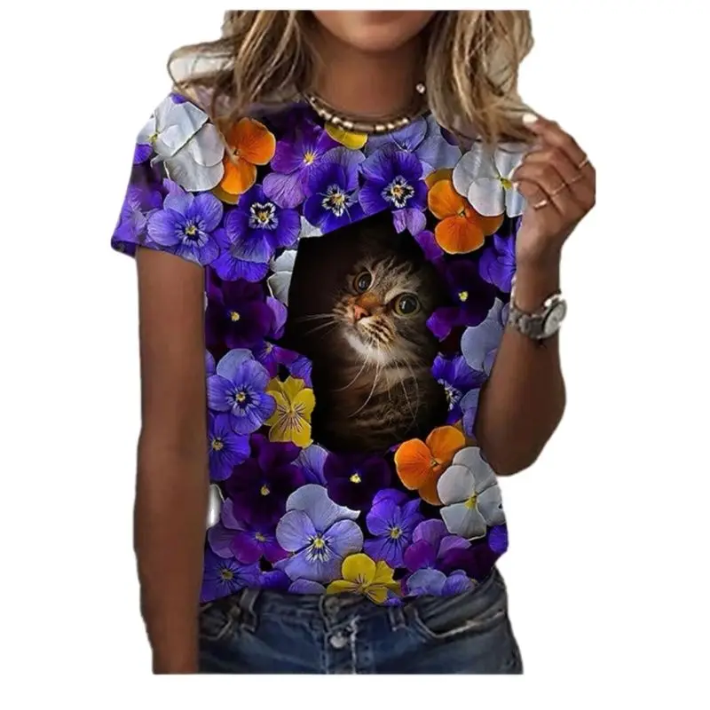 

Space Galaxy short sleeve T-shirt with 3D print summer large size cute cat color Starry Sky fashion casual 2021 summer new style