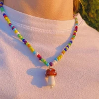 egirl accessories rainbow bead mushroom pendant necklace for women bohemian fashion y2k necklace 2000s aesthetic party new