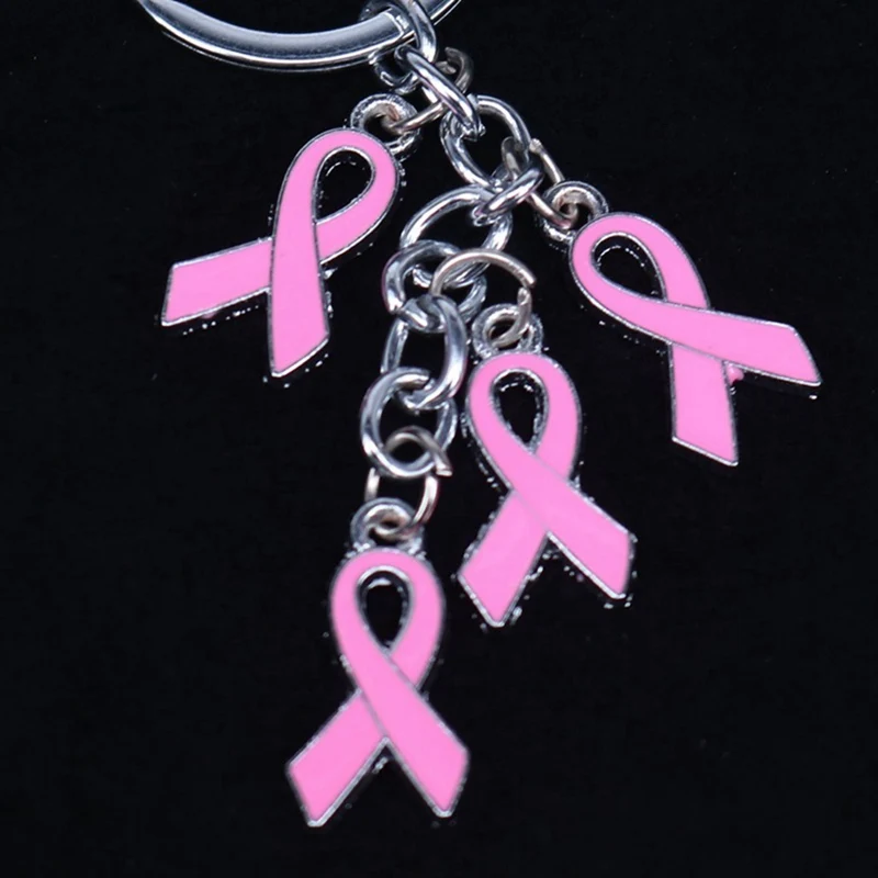 

1PC New Breast Cancer Keyrings Gifts Awareness Jewelry Car Keychain Multi Pendant Pink Ribbon String Charms Keychain
