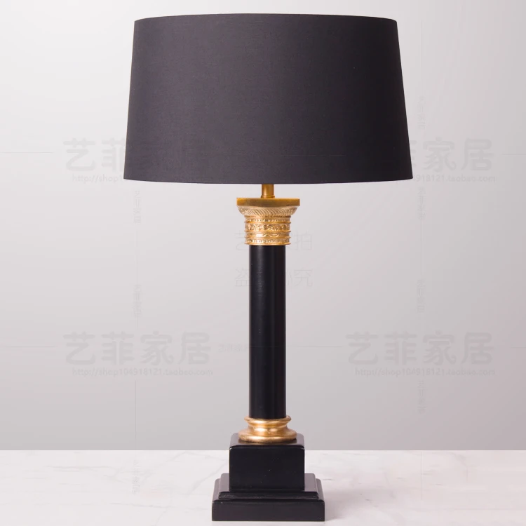 

American Retro Table Lamp Black Gold Solid Wood Table Lamp Reading Night Light Living Room Lamparas De Mesa Lightings EB5TD