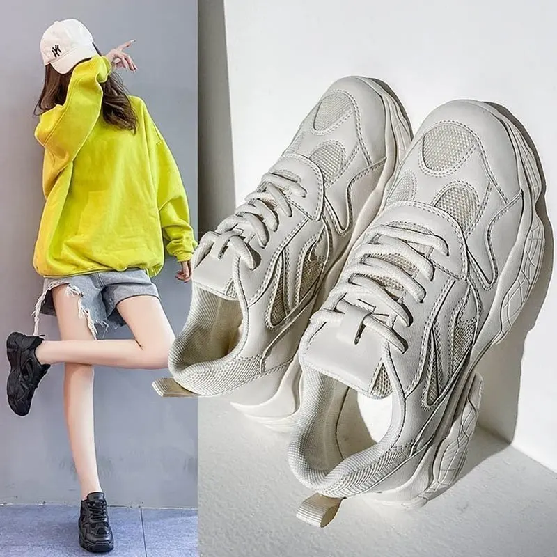 

Women's Vulcanize Shoes High Heels Increase Breathable 2021 Autumn Summer Casual Sport Sneakers Dad Shoes Zapatillas Mujer