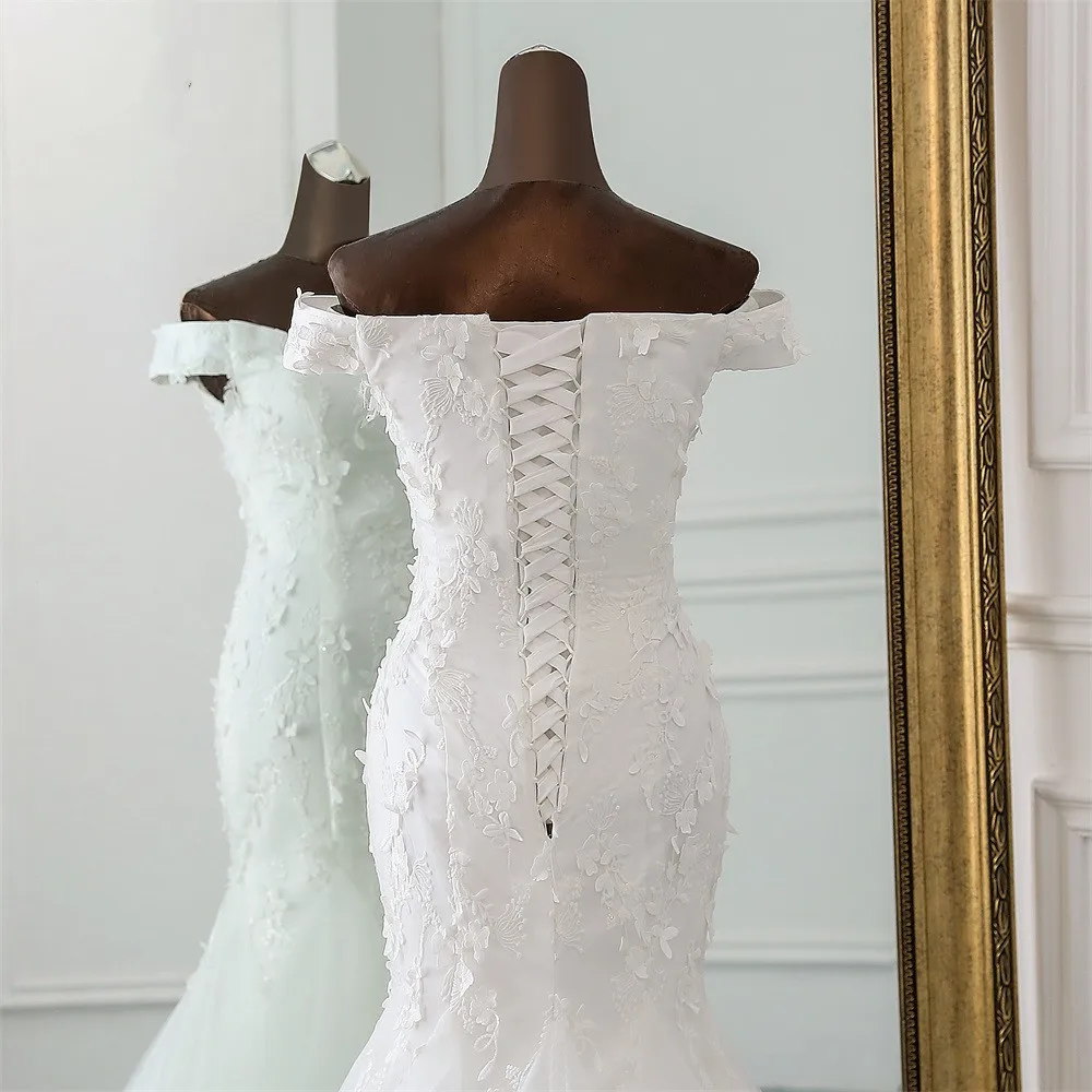 Женское свадебное платье-русалка кружевное платье с трехмерными цветами новинка
