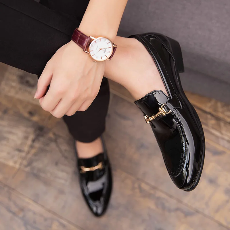 

Designer fashion men casual shoes leather handmade black casual business dress shoes party wedding men's footwear rubber outsole