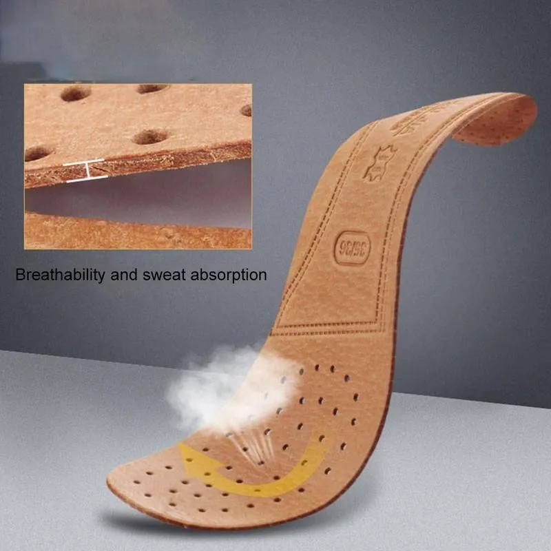 

1 Pair Insoles Embossed Deodorant Sweat-absorbent Breathable Gas Leather Insole Massage Non-slip Thick Unisex Leather Insoles