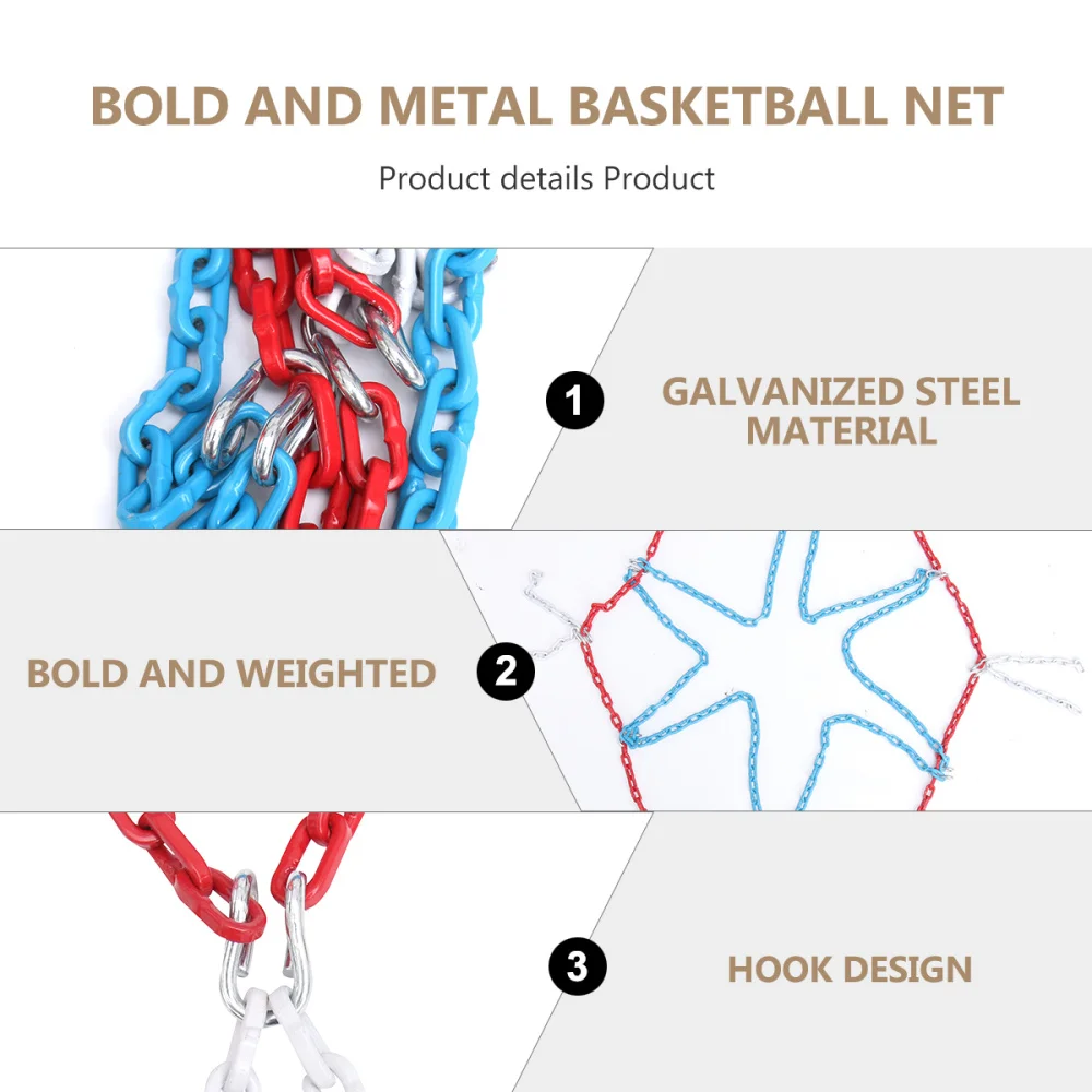 

Strong Durable 12 Buckles 3 Color Galvanized Manganese Steel Chain Basketball Net Basketball Goal Net