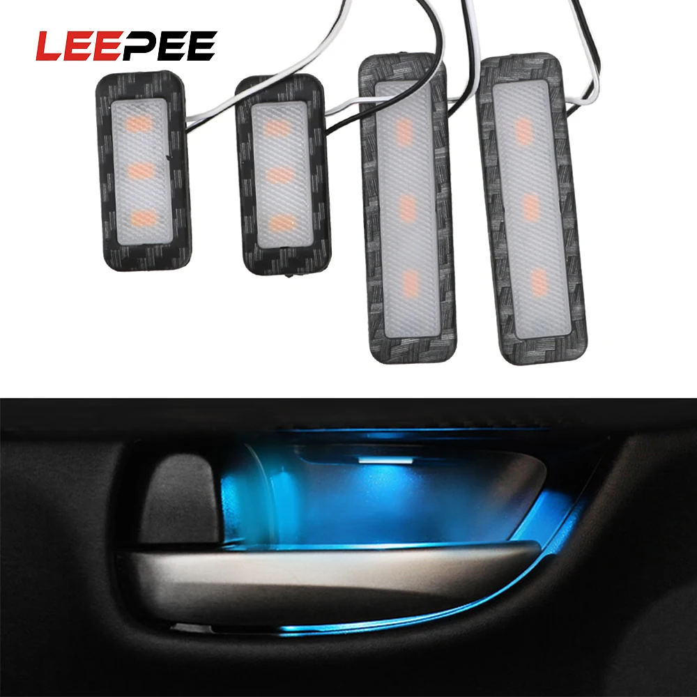 

LEEPEE LED Car Inner Bowl Light Decorative Lights Universal Auto Atmosphere Lamp Armrest Interior Door Handle Lighting 4Pcs/Set