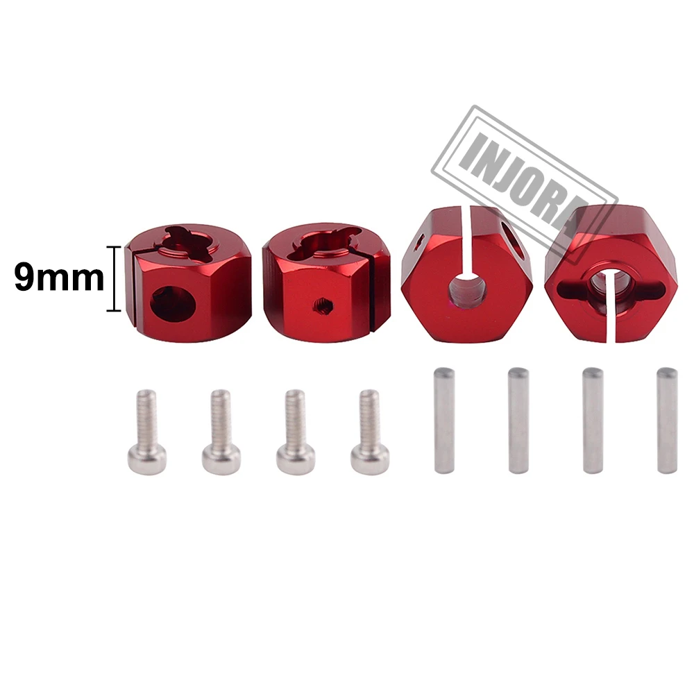 9MM Red Injora 4 шт. 12 мм шестигранник колеса ступица шестерни, толщина 7/8/9/10/11/12 мм для 1/10 RC комплект автомобильных принадлежностей для передней и задней оси SCX10 90046 Tamiya по супер скидке MST RC автомобильная часть - Цвет: 9MM Red