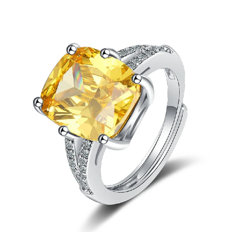 

Elegant 925 Silver Jewelry Ring with Citrine Zircon Gemstone Finger Rings for Women Wedding Party Gift Accessories Adjustable