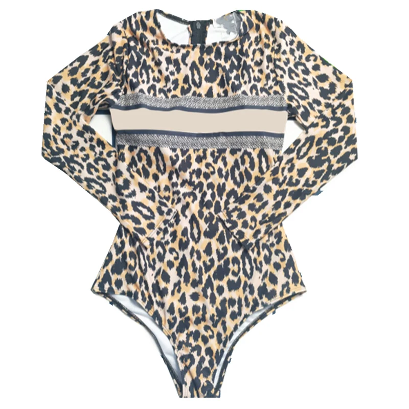 

Женский слитный купальник с леопардовым принтом, с длинным рукавом
