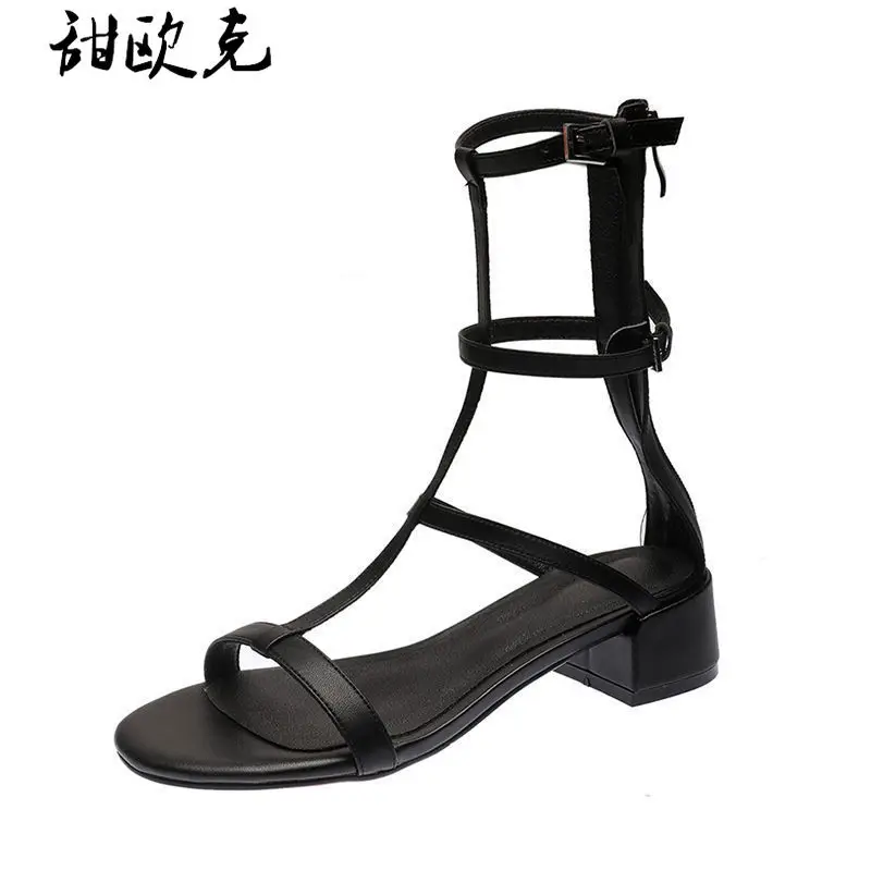 

Summer 2021 New Women Summer Rome Style Women Shoes Fashion High Quality Square heel comfort Woman Sandals Open Toe Women Sandal