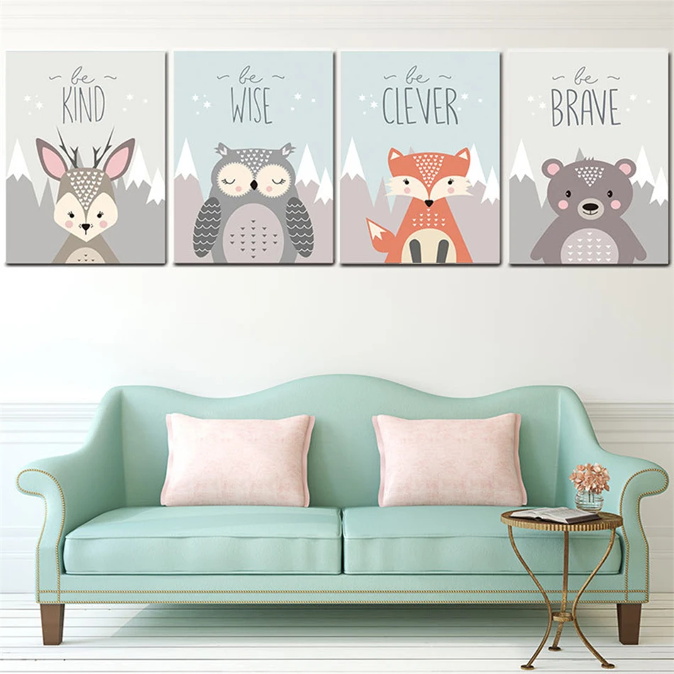 

Fuwatacchi 4PCS Oil Painting Cartoon Animal Wall Art Posters Prints Canvas Printings Pictures for Living Room Bedroom Home Decor