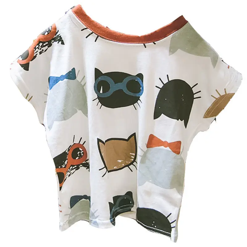 

Детские футболки с коротким рукавом и мультяшным котом, Детские футболки для мальчиков и девочек, хлопковые повседневные топы, одежда, футб...