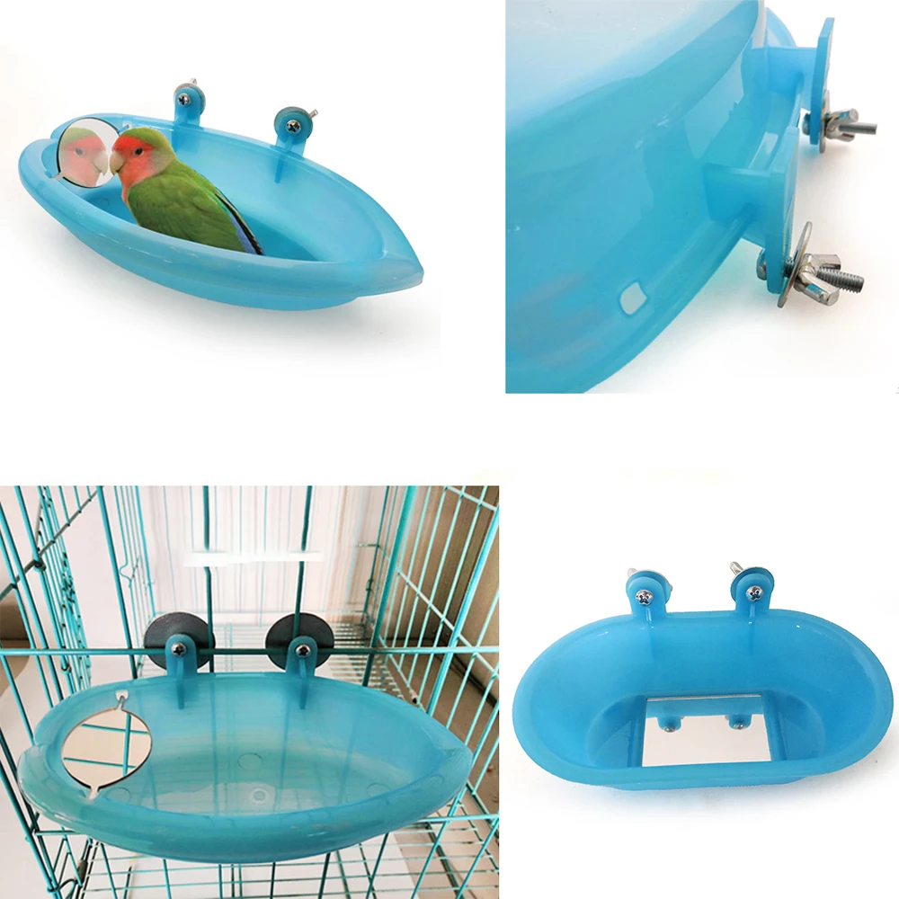 

1 Pc Bird Perch Shower For Bath Bird Cage Basin Parrot Bath Basin Parrot Shower Supplies With Mirror Bowl Food Birds Accessories