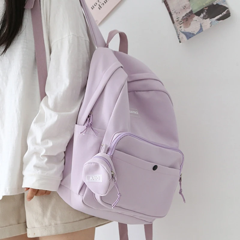 

Women Nylon New Backpack Waterproof Large Capacity Solid Color Travel Bag College Schoolbag for Teenage Girls Laptop Backpacks