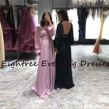 Shiny Dusty Pink Black Long Sleeves Prom Dresses Sweetheart Chiffon Vestidos Evening Gowns Formal Party Dress Robe de Soiree (2)
