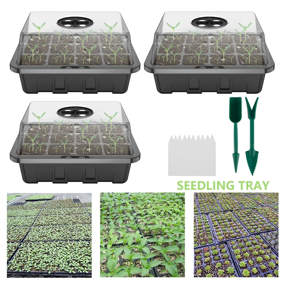 

12 Holes Seedling Tray Plastic Nursery Pot Seed Grow Planter Box Greenhouse Seeding Garden Seed Pot Tray Plant Seedling Tray