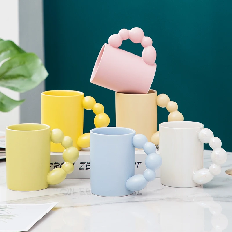 

Creative Nordic Ring Handle Ceramic Mug Candy Color Milk Coffee Cup Office Home Couple Gift Tazas De Cafe Drinkware BK50MK