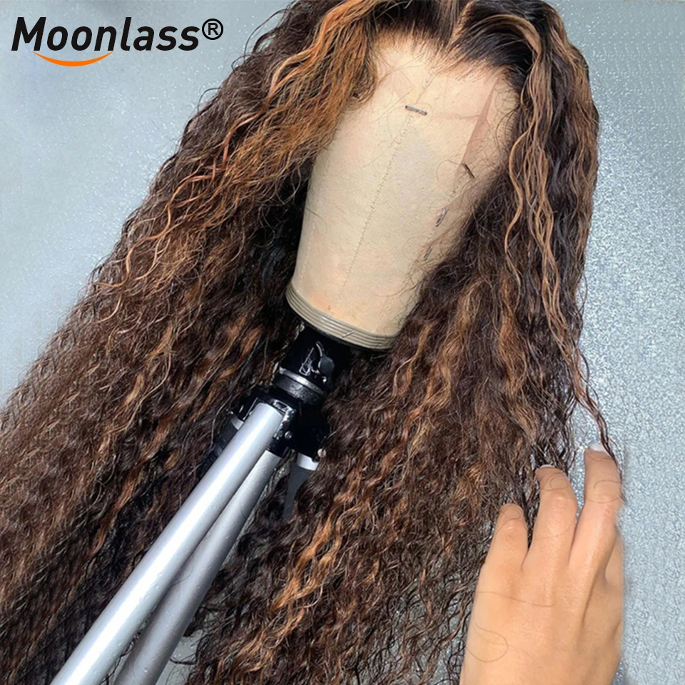 

180% Density 13x1+6x1T Part Lace Wig 8-28Inch Curly Human Hair Wigs Pre Plucked Honey Blonde Lace Wig Brazilian Remy Hair Wig
