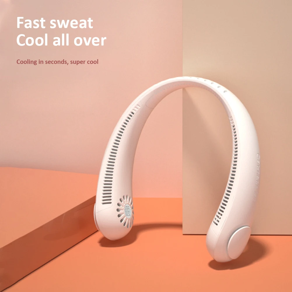

Portable Mini Neckband Fan USB Rechargeable Fan With Leafless Design Hands-Free Dual Neck Sport Hanging Personal Fan For Outdoor