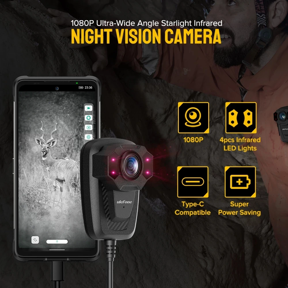Original Ulefone 1080P Ultra-Wide Angle Camera Starlight Infrared UVC Night Vision Camera For Armor 9,10,11 SmartPhone Plug Play
