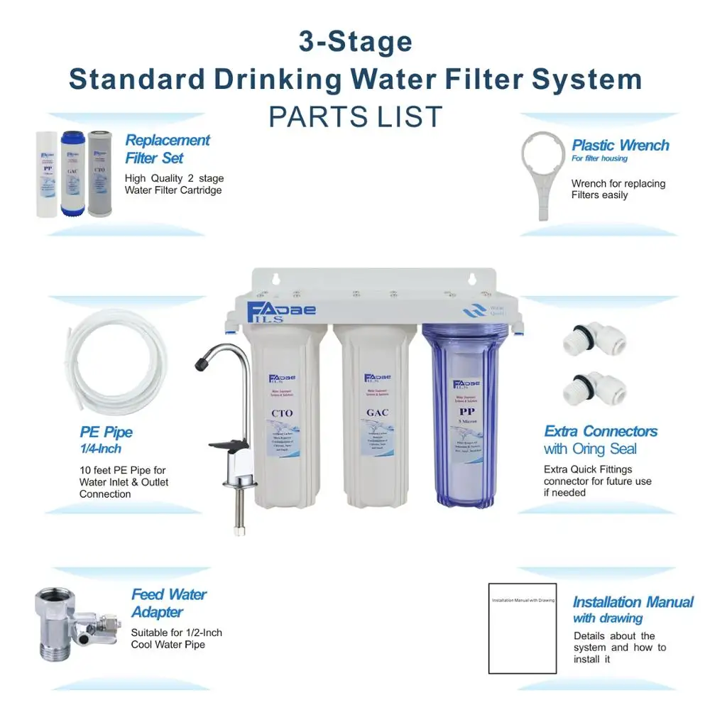 Высокое качество! Трехступенчатая система фильтрации питьевой воды под