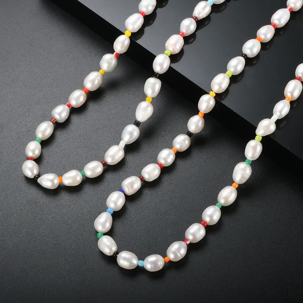

Natural Freshwater Baroque Pearl Necklace Colorful Beads For Women Girls Gift Beaded Necklace Bohemian Chain Choker Jewelry 2021