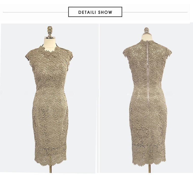 

2020 Korea Slim Midi Sleeveless Vestidos Female Sheath Bodycon Sexy Full Lace Party Women's Dress