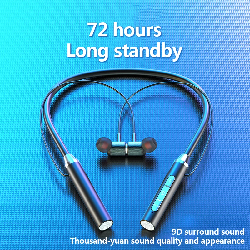 

New wireless Bluetooth headset hanging neck stereo noise reduction universal plug-in card sports ear headset manufacturer